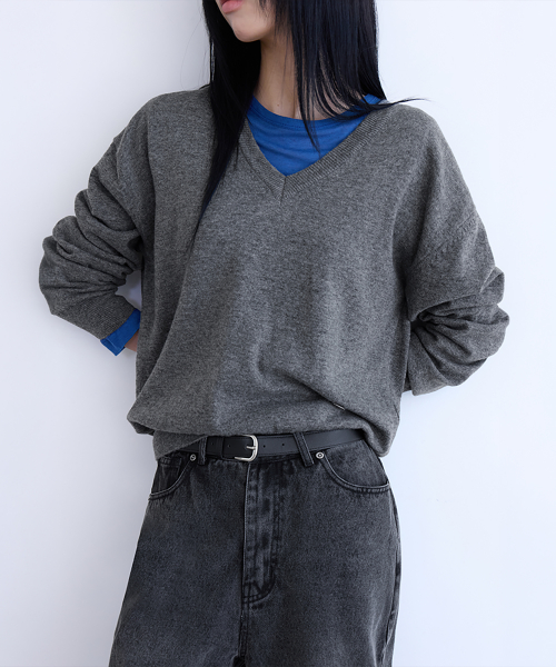Cashmere Merino V-Neck Knit, GREY