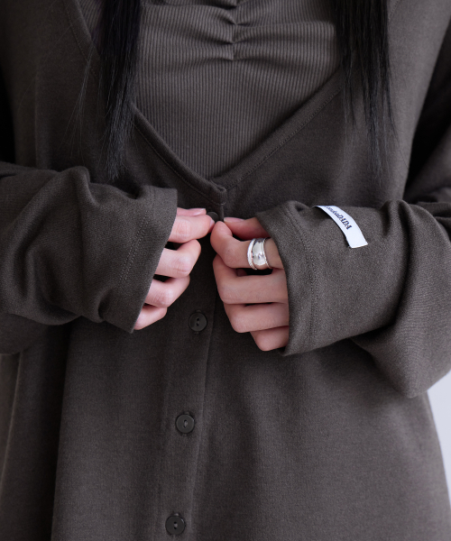 Deep V-Neck Relaxed Cardigan, BROWN