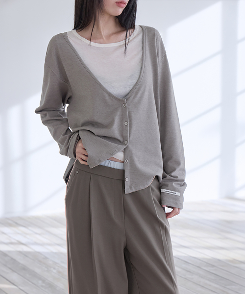 Deep V-Neck Relaxed Cardigan, OATGREY