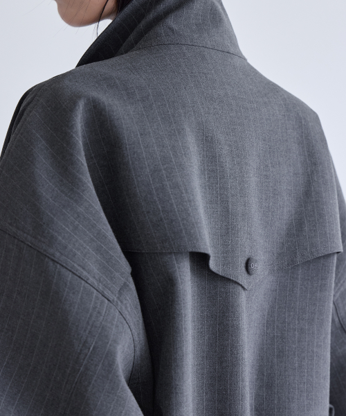 Oversized High-Neck Stripe Blouson, CHARCOAL