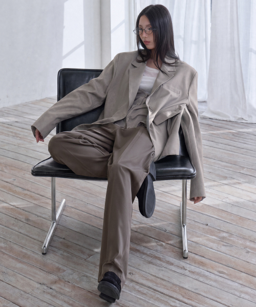 Sagging Layered Slacks, BROWN