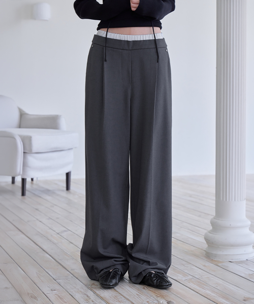 Sagging Layered Slacks, CHARCOAL
