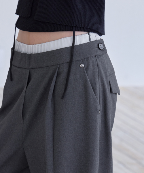 Sagging Layered Slacks, CHARCOAL