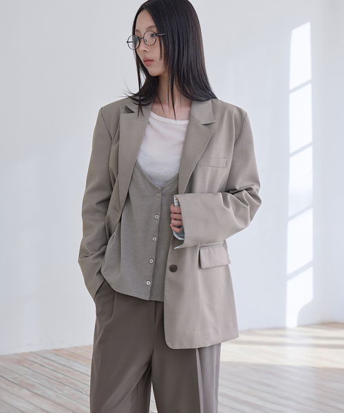 Shirt Lyered Back Slit Jacket, TAUPE