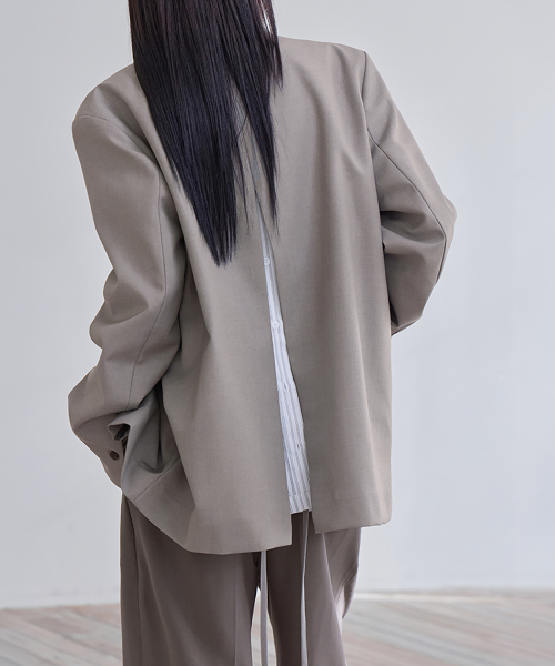 Shirt Lyered Back Slit Jacket, TAUPE