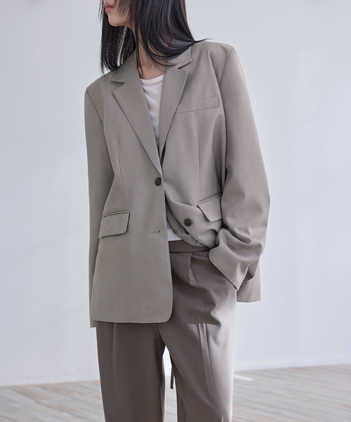Shirt Lyered Back Slit Jacket, TAUPE