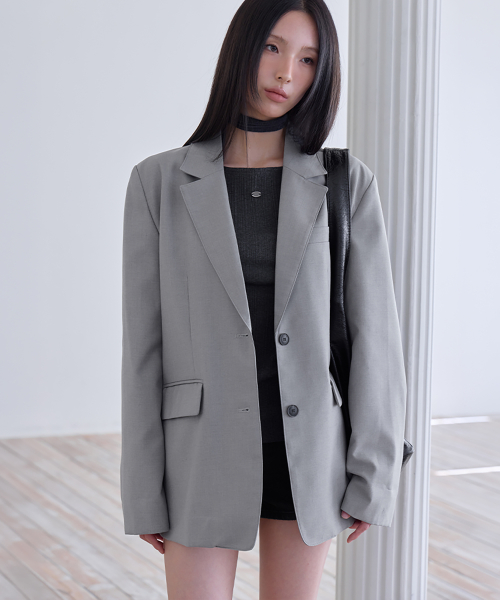 Shirt Lyered Back Slit Jacket, LIGHT GREY