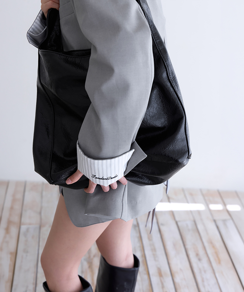 Shirt Lyered Back Slit Jacket, LIGHT GREY