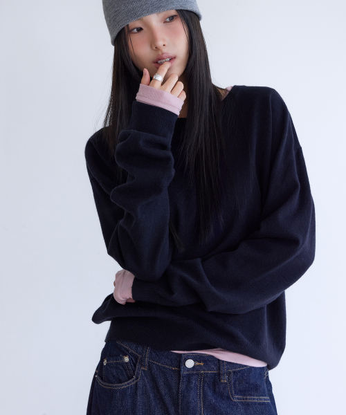 Essential Washable Round Knit, NAVY