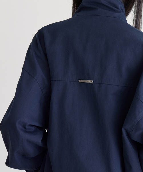 High-Neck Semi-Cropped Field Jacket, NAVY