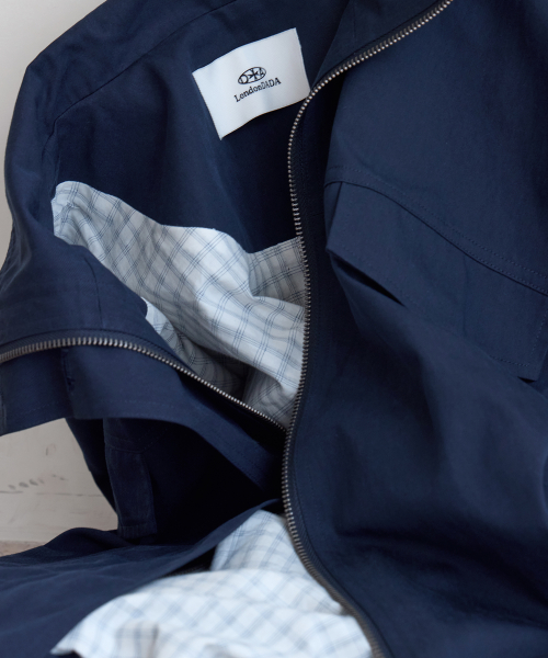 High-Neck Semi-Cropped Field Jacket, NAVY