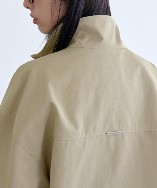 High-Neck Semi-Cropped Field Jacket, BEIGE