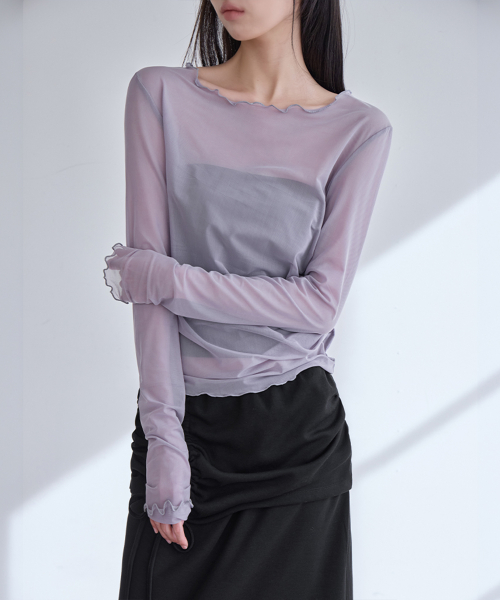 Mesh Shirring Layered Long Sleeve, 3colors