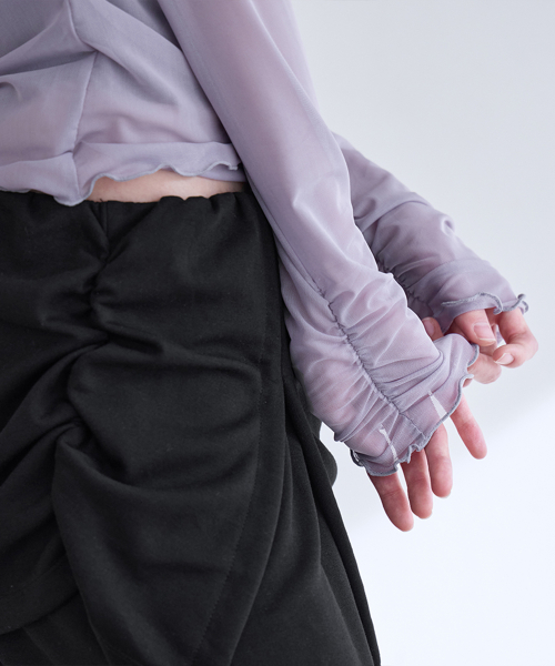 Mesh Shirring Layered Long Sleeve, 3colors
