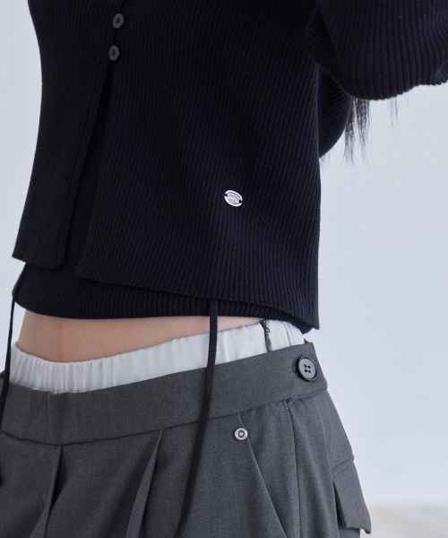 Slim Rib Knit Top&Cardigan Set, BLACK