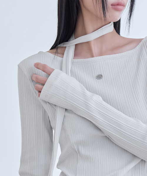 Tie Long Sleeve T-Shirt, GREIGE