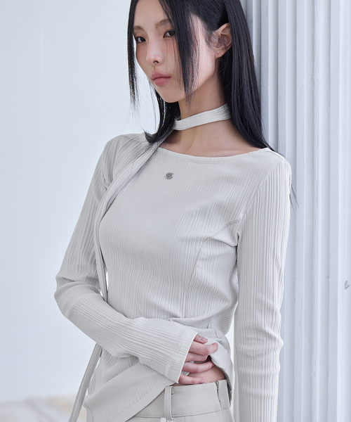 Tie Long Sleeve T-Shirt, GREIGE
