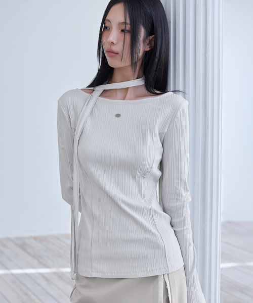 Tie Long Sleeve T-Shirt, GREIGE