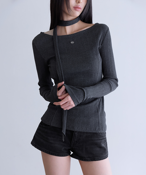 Tie Long Sleeve T-Shirt, CHARCOAL