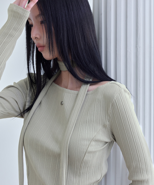 Tie Long Sleeve T-Shirt, L.KHAKI