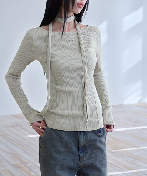 Tie Long Sleeve T-Shirt, L.KHAKI