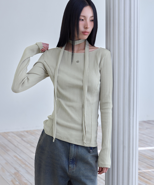 Tie Long Sleeve T-Shirt, L.KHAKI