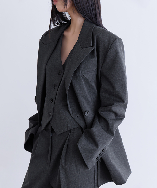 [SET-UP] Essential Tailored Oversized Jacket, CHARCOAL