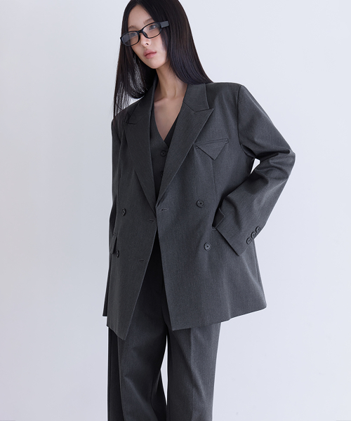 [SET-UP] Essential Tailored Oversized Jacket, CHARCOAL