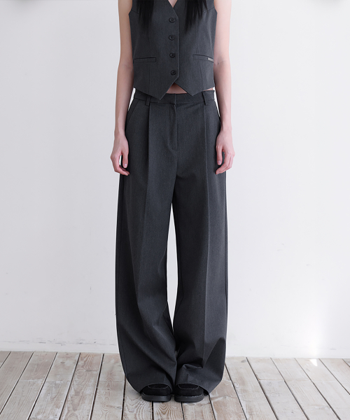[SET-UP] Essential Tailored One-Tuck Straight Slacks, CHARCOAL