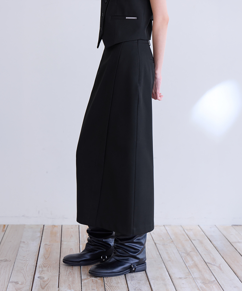 [SET-UP] Essential Tailored Long Skirt, BLACK