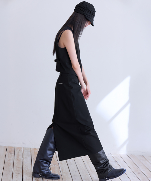 [SET-UP] Essential Tailored Long Skirt, BLACK