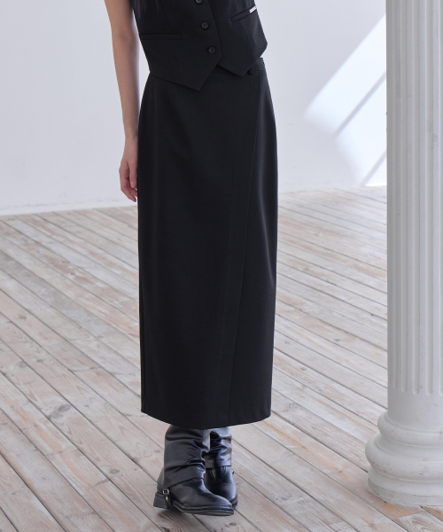 [SET-UP] Essential Tailored Long Skirt, BLACK