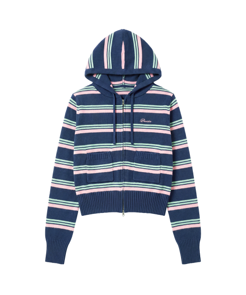 Mellow Stripe Hoodie Zip-Up_Navy