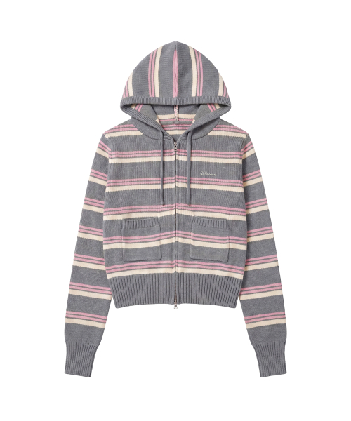 Mellow Stripe Hoodie Zip-Up_Gray