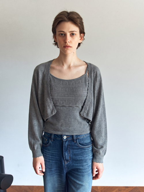 Scallop Bolero & Punch Knit Set (2color)
