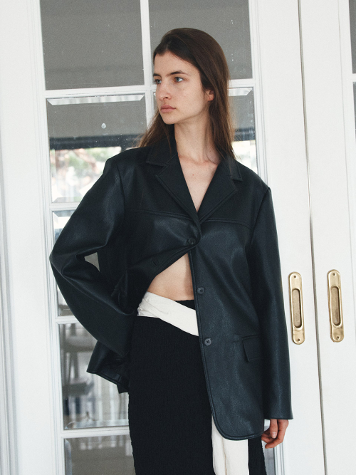 Tailored Collar Leather Blazer