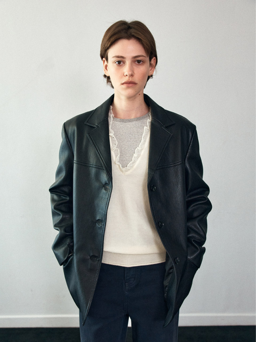 Tailored Collar Leather Blazer