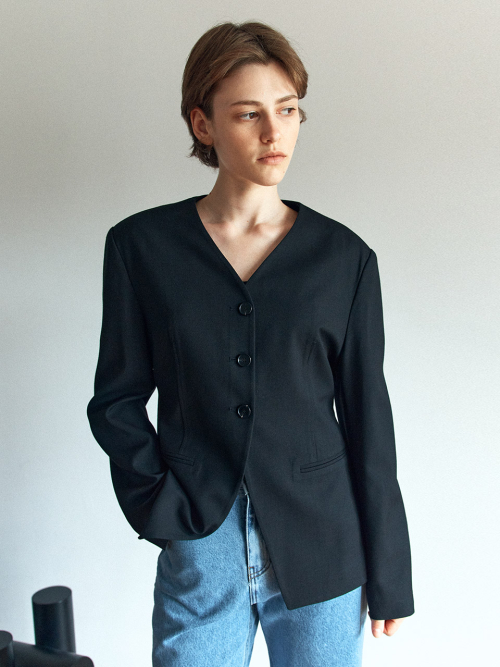 Minimal Collarless Hourglass Jacket (2color)