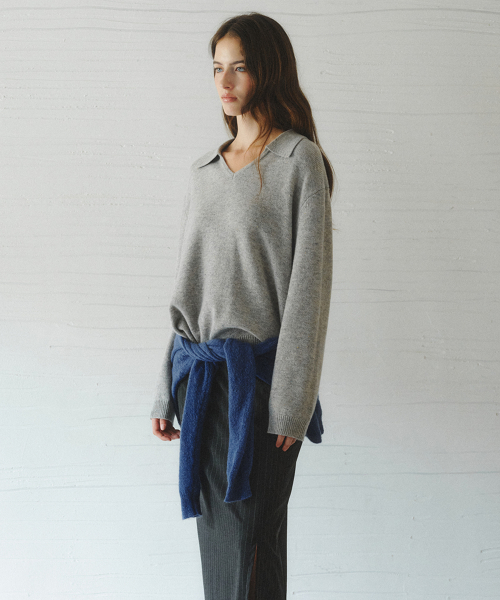 SERIN v-neck collar wool knit_GRAY