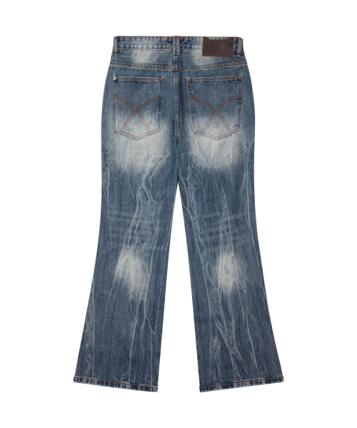 Destroyed Streak Flare Denim Pants (Blue)