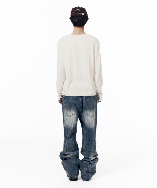 Destroyed Streak Flare Denim Pants (Blue)