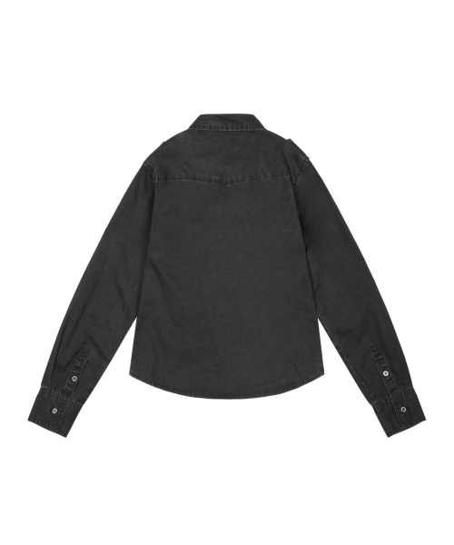 Vintaged Washed Pocket Long Shirts (Black)