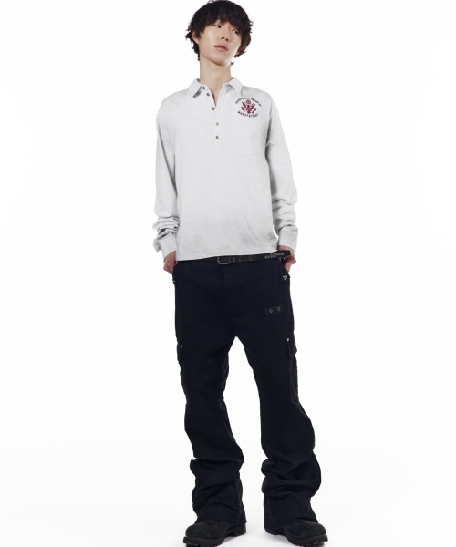 Vintaged Washed Pocket Long Shirts (Black)