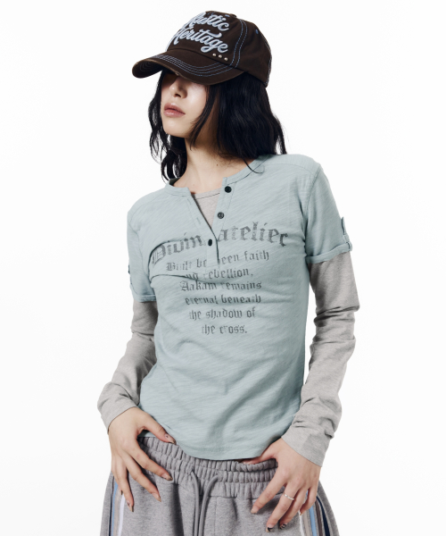 Henry Neck Layered Long Sleeve (Sky Blue)