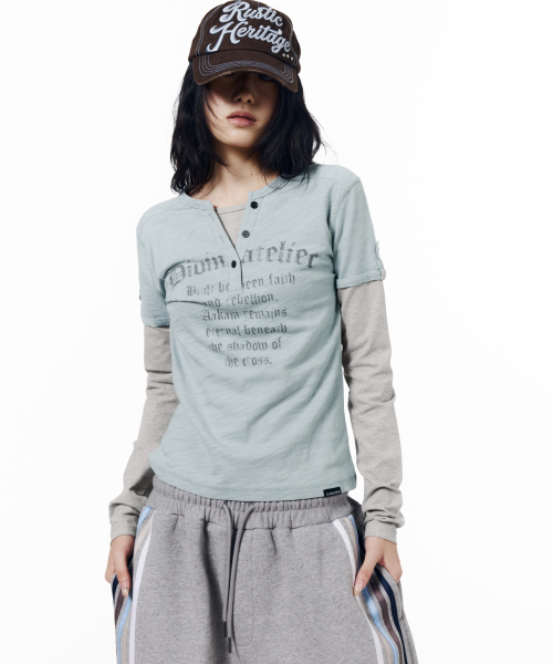 Henry Neck Layered Long Sleeve (Sky Blue)