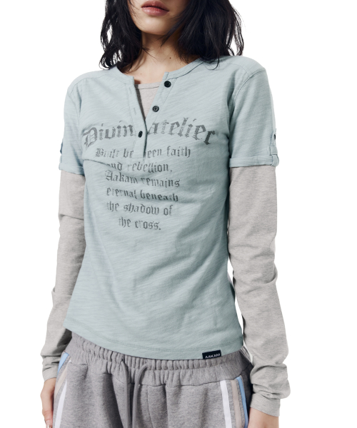 Henry Neck Layered Long Sleeve (Sky Blue)