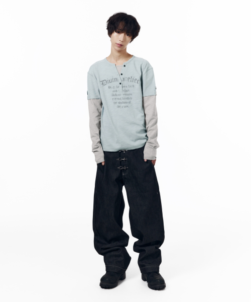 Henry Neck Layered Long Sleeve (Sky Blue)