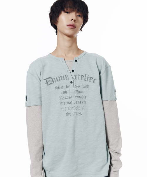Henry Neck Layered Long Sleeve (Sky Blue)