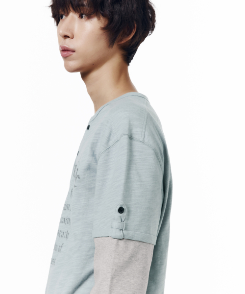 Henry Neck Layered Long Sleeve (Sky Blue)