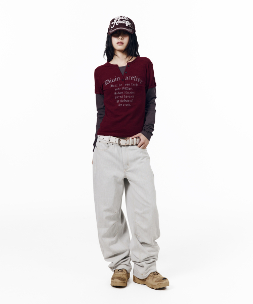 Henry Neck Layered Long Sleeve (Burgundy)